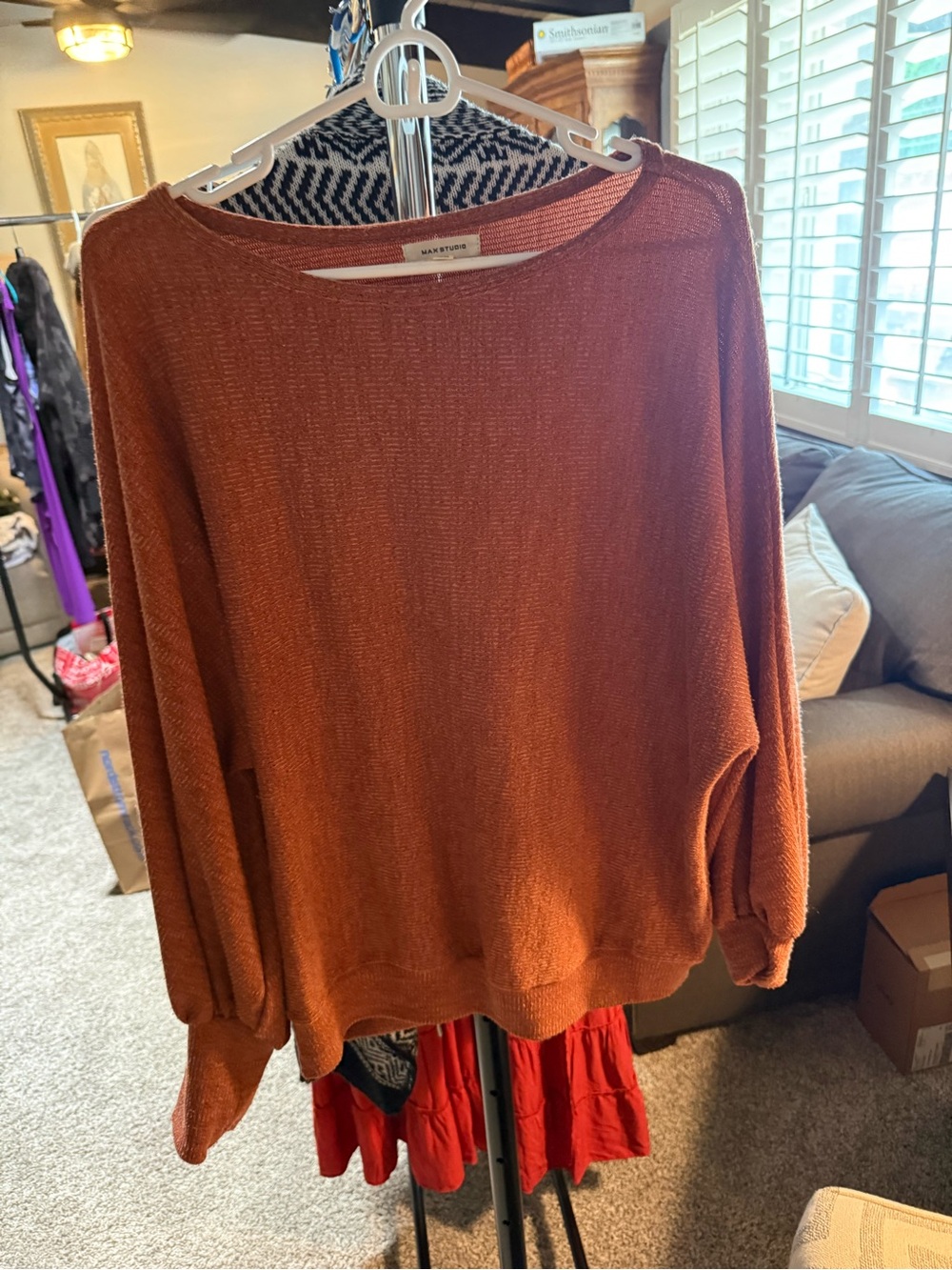 Max Studio Rust Orange Scoop Neck Lightweight Sweater EUC L
